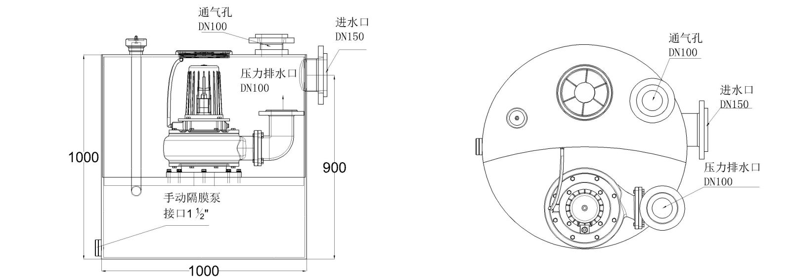 澤德污水提升機  W100 尺寸圖